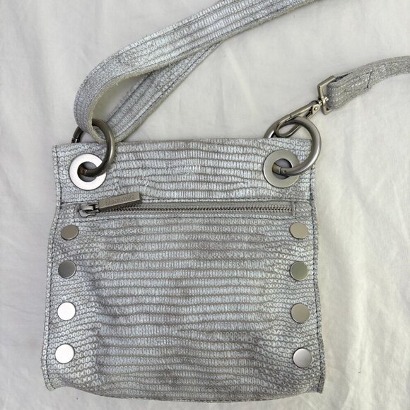 HAMMIT TONY Small Gray White Snakeskin Embossed Cow Leather Stud Crossbody - Picture 3 of 10